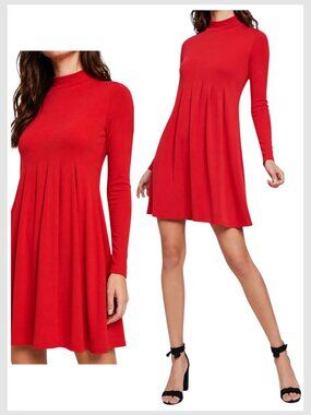 BCBGeneration Mock Neck A-Line Swing Mini Dress Red XS